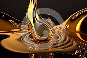 3D illustration of a splash of molten gold metal close up, AI-generated image photo