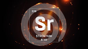 Strontium as Element 38 of the Periodic Table 3D illustration on orange background