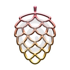 3d illustration of a stylized, gradientcolored outline of a hop cone, isolated on a white background