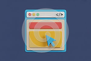 3D Illustration of a Stylized Web Browser Window with Coding Icon