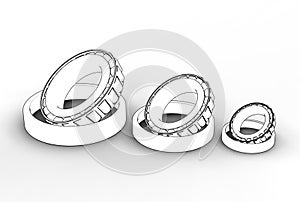 3D illustration of tapered roller bearings