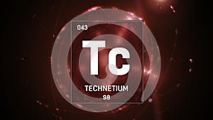 Technetium as Element 43 of the Periodic Table 3D illustration on red background photo