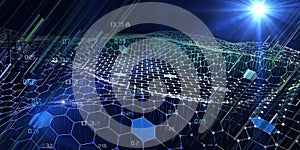 3D illustration  technology big data  background. Artificial intelligence.  Algorithms deep learning. Virtual reality. Data