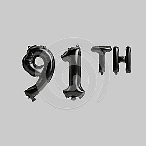 3d illustration of 91th black balloons isolated on white background photo