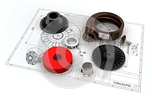 3D illustration of turbo pump photo