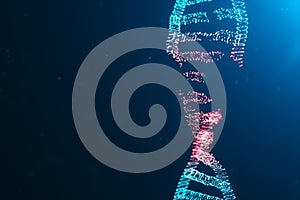 3D illustration Virus DNA molecule, structure. Concept destroyed code human genome. Damage DNA molecule. Helix