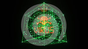 3d illustration of the Virus Warning inside the digital box