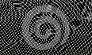 3D illustration Wave of particles on dark background. Technology backdrop.Abstract 3d wireframe landscape grid  on black