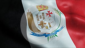 3D Waving Brazil City Flag of Codo Closeup View photo