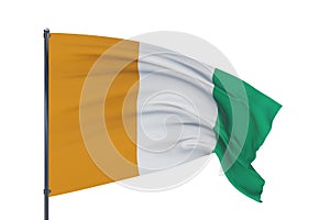 3D illustration. Waving flags of the world - flag of Cote Ivoire. Isolated on white background.