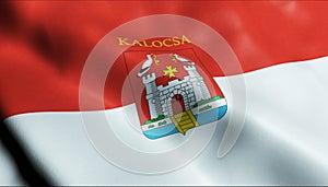 3D Render Waving Hungary City Flag of Kaba Closeup View photo