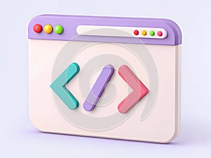 3d illustration of a web browser window with code symbols coding programming