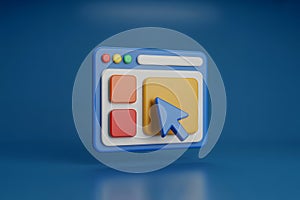 3D Illustration of a Web Browser Window with a Cursor Icon