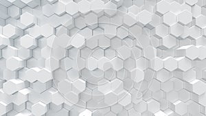 3D illustration white geometric hexagon abstract background. Surface hexagon pattern, hexagonal honeycomb.