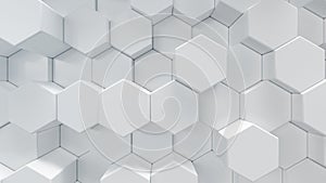 3D illustration white geometric hexagon abstract background. Surface hexagon pattern, hexagonal honeycomb.