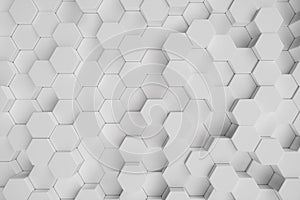 3D illustration white geometric hexagonal abstract background. Surface hexagon pattern, hexagonal honeycomb.