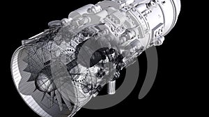 wire frame Airplane Engine Motor With Blades Close-Up