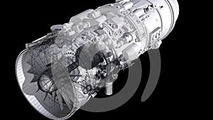 wire frame Airplane Engine Motor With Blades Close-Up
