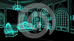 Wireframe Model Of Pompous Palace With Columns