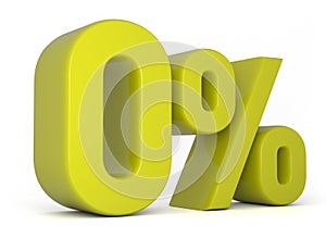 Zero percent 3d illustration. Yellow zero percent special offer on white background