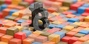 Abstract color cube block with Bitcoin sign