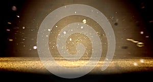 3D image.Abstract empty floor background in the dark.Lights defocused.