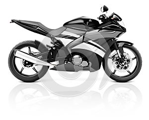 3D Image of a Black Modern Motorbike