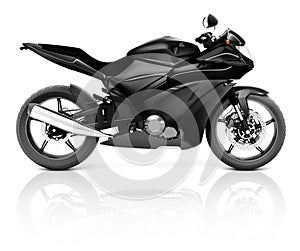 3D Image of a Black Modern Motorbike