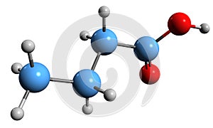 3D image of Butyric acid skeletal formula photo