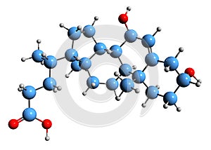 3D image of Chenodeoxycholic acid skeletal formula photo
