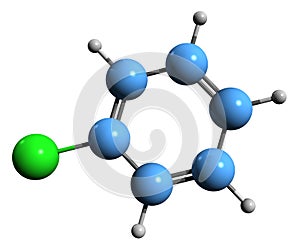 3D image of Chlorobenzene skeletal formula photo