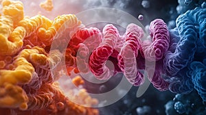 3D Image of Colorful Cells and Microorganisms in Motion