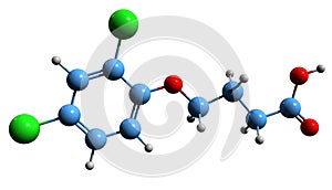 3D image of 4-(2,4-dichlorophenoxy)butyric acid skeletal formula photo