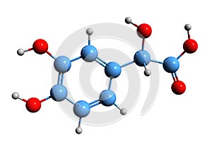 3D image of 3,4-Dihydroxymandelic acid skeletal formula photo