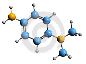 3D image of Dimethyl-4-phenylenediamine skeletal formula photo