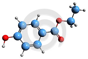 3D image of Ethylparaben skeletal formula photo