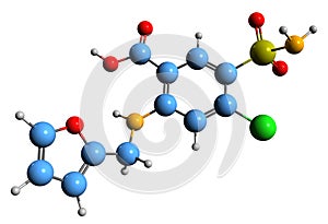 3D image of Furosemide skeletal formula