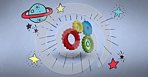 3d image of gears surrounded with symbols