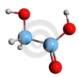 3D image of Glycolic acid skeletal formula photo