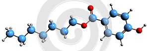 3D image of Heptylparaben skeletal formula photo