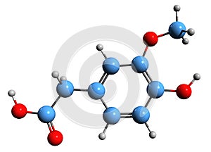 3D image of Homovanillic acid skeletal formula photo