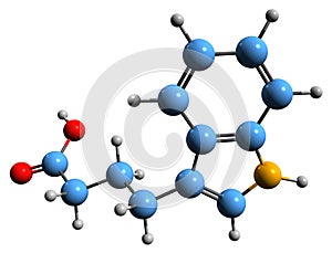 3D image of Indole-3-butyric acid skeletal formula photo