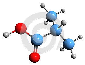 3D image of Isobutyric acid skeletal formula photo