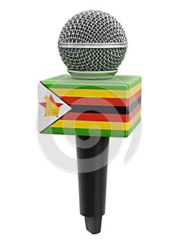 Microphone and Zimbabwe flag. Image with clipping path