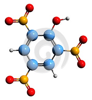 3D image of Picric acid skeletal formula photo