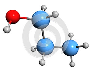3D image of Propanol skeletal formula photo