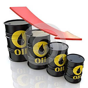 3D image showing graph of decreasing oil prices