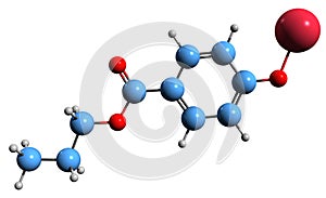 3D image of Sodium propyl para-oxybenzoate skeletal formula photo