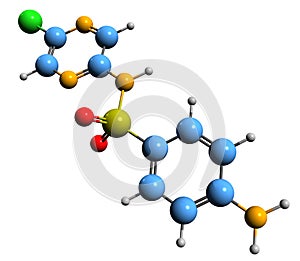 3D image of Sulfachloropyrazine skeletal formula photo