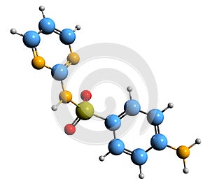 3D image of Sulfadiazine skeletal formula photo